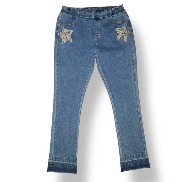 Hayden  Girls Jeans Sz 13/14 Fringe Hem, Star Accent, Stretch Waist, Pockets EUC - Picture 1 of 10